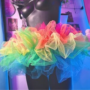 Festival Rave Kidcore Rainbow Cosplay Tutu Skirt One Size